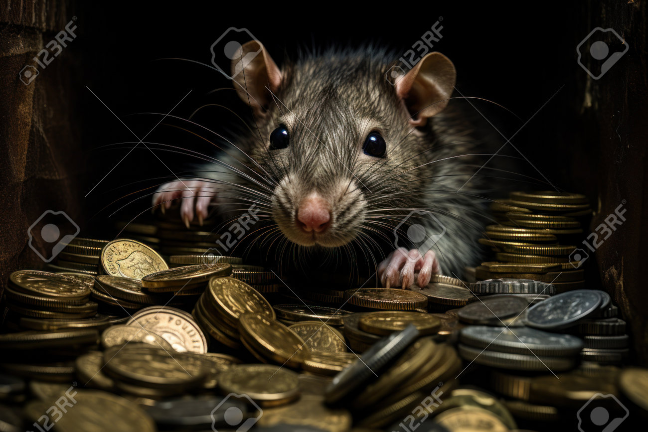 Rat Steals Money And Coin. Generative AI. Stock Photo, Picture and Royalty  Free Image. Image 214616489.