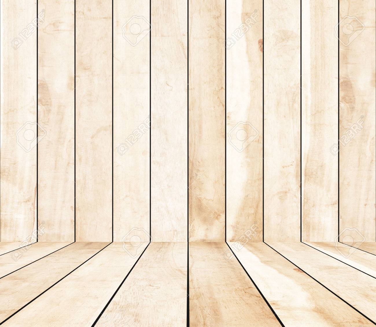 white wooden board table in perspective front of wood background