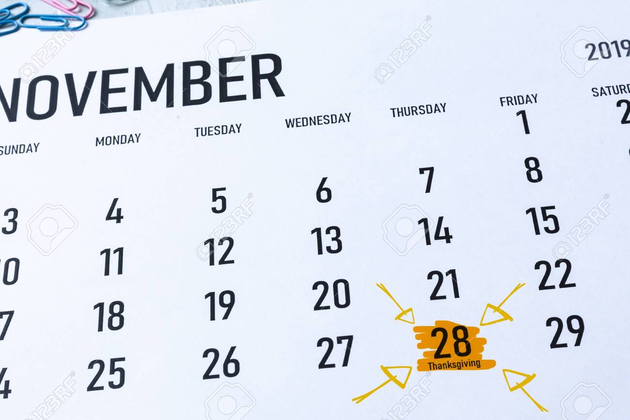 Thanksgiving Day In USA - Thursday, November 28 Marked On The Calendar  Stock Photo, Picture and Royalty Free Image. Image 127643672., image size:1300x866