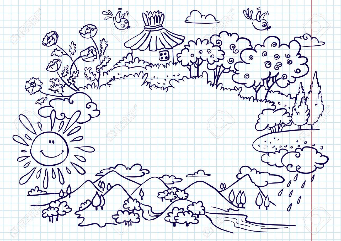 かわいい夏フレーム 落書き版 のイラスト素材 ベクタ Image