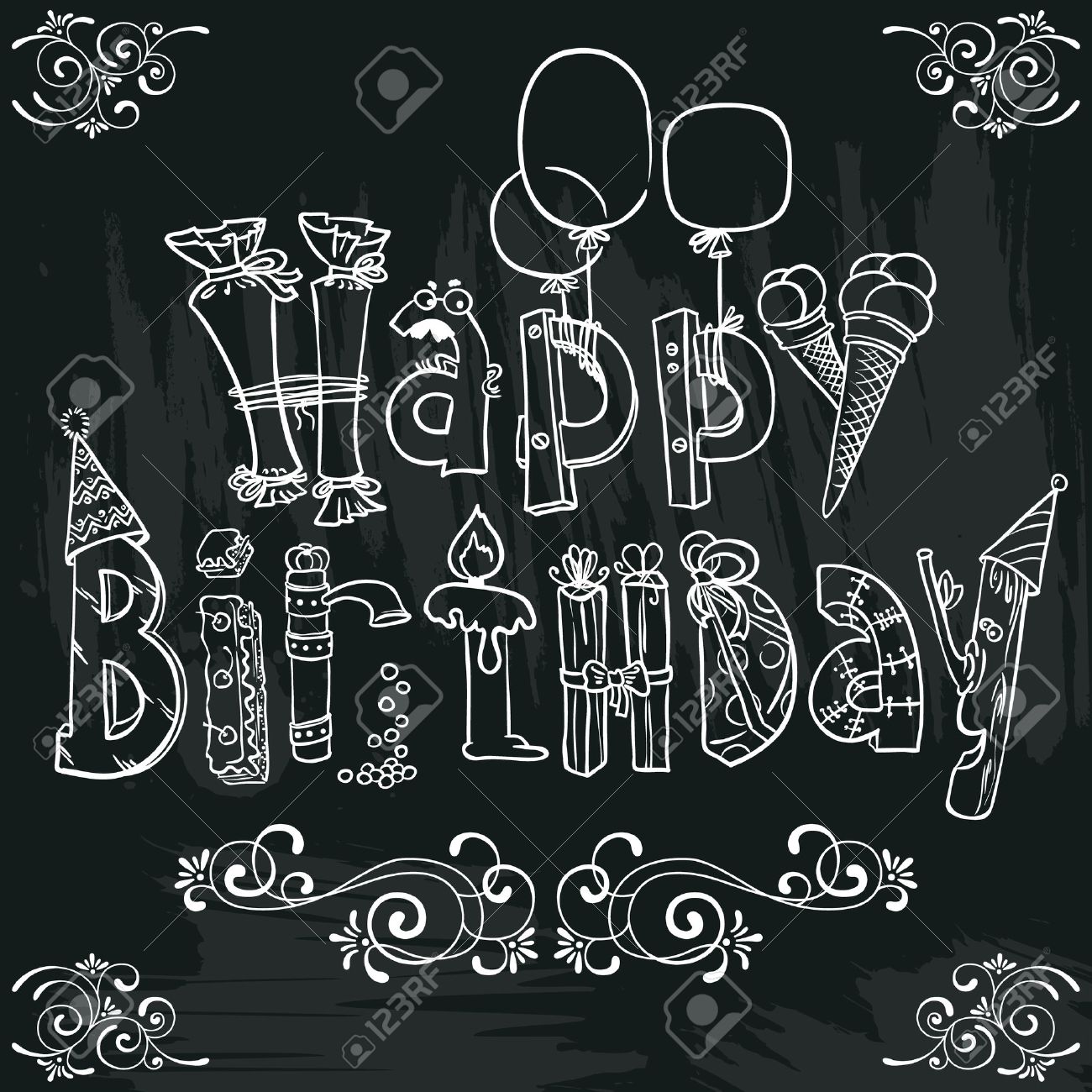 Dessines A La Main Affiche De Lettrage D Anniversaire Sur Le Tableau Clip Art Libres De Droits Vecteurs Et Illustration Image