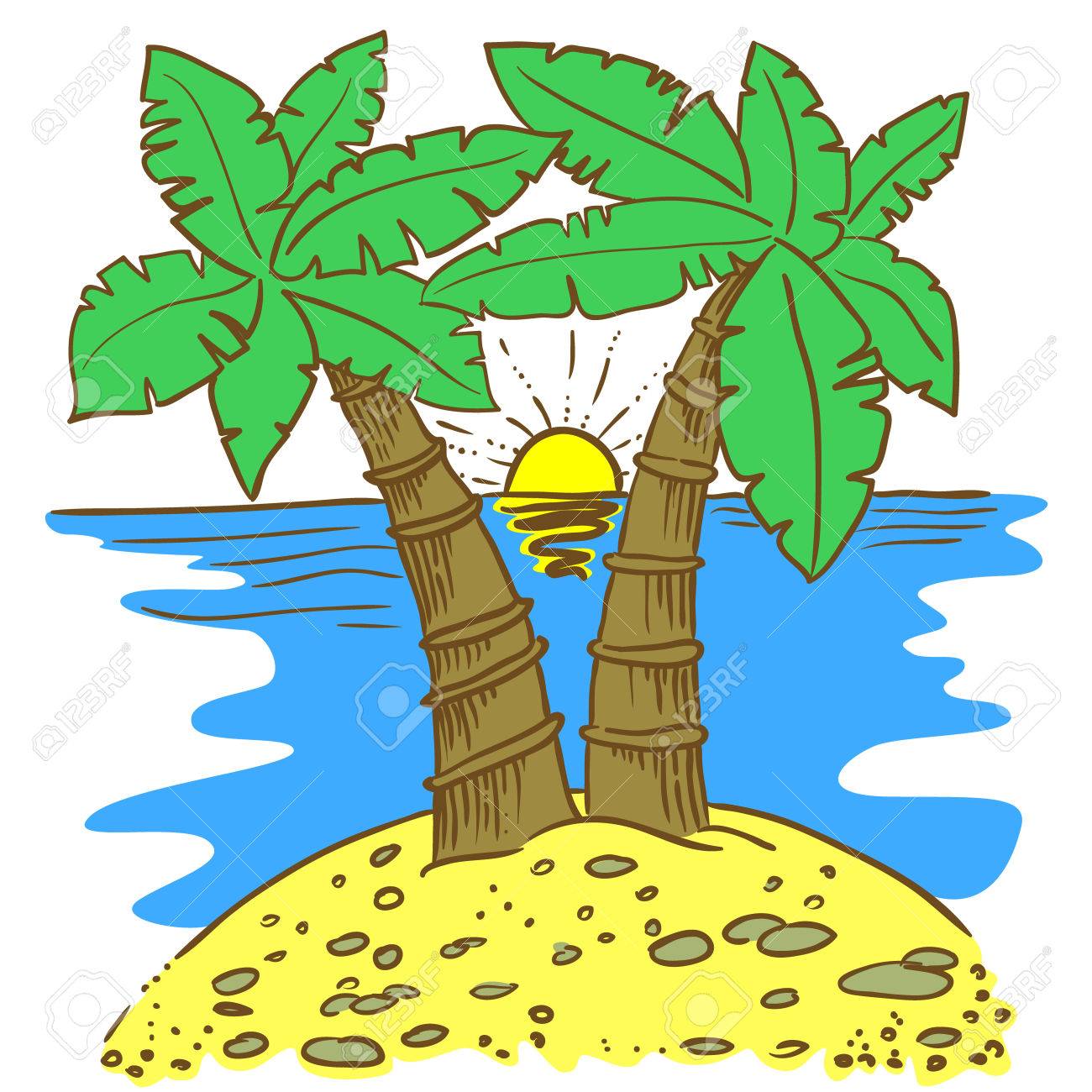 ヤシの木の島の手描き落書きのイラストのイラスト素材 ベクタ Image