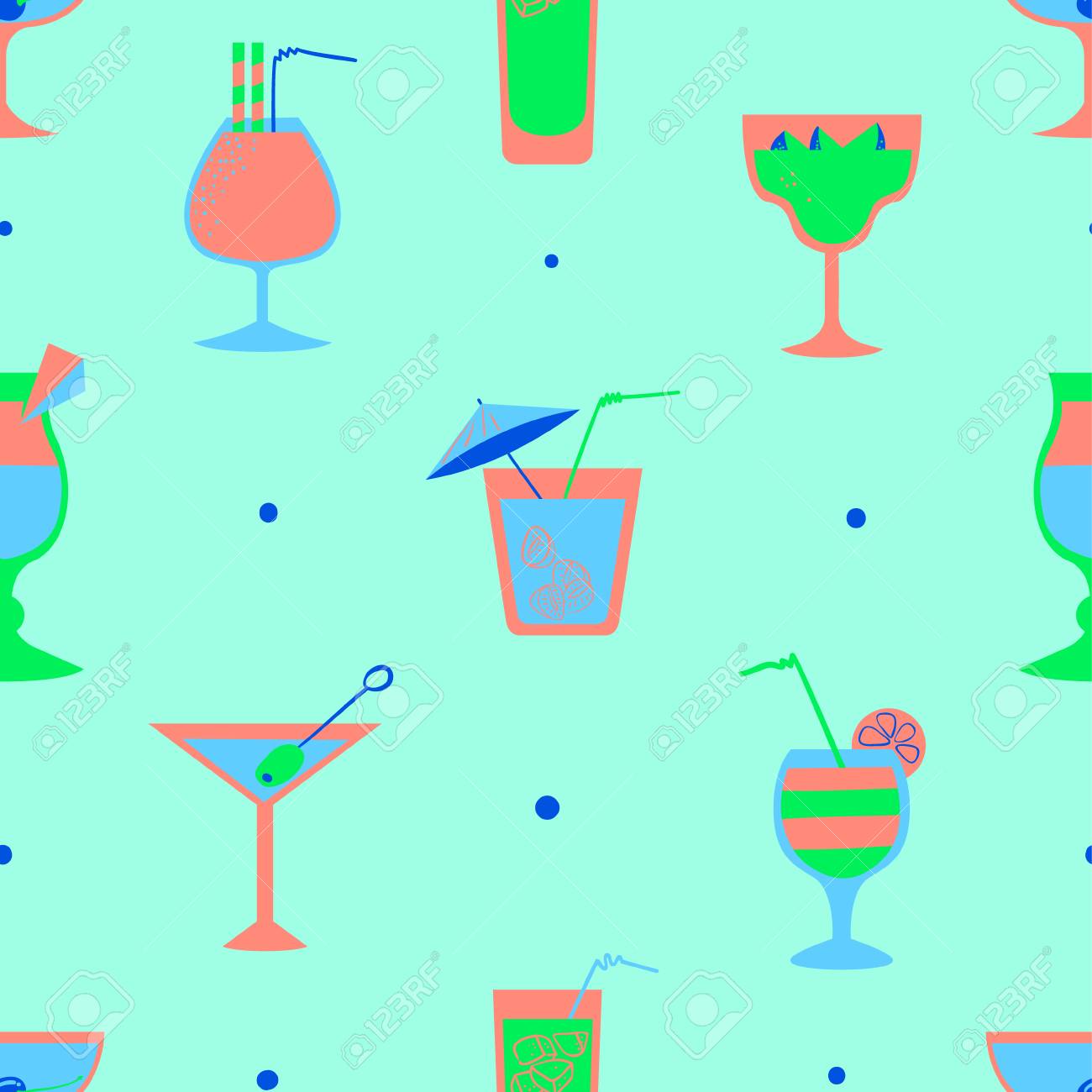 Seamless Pattern With Alcohol Cocktails Flat Cartoon Style Tile Royalty Free Cliparts Vectors And Stock Illustration Image 73172435