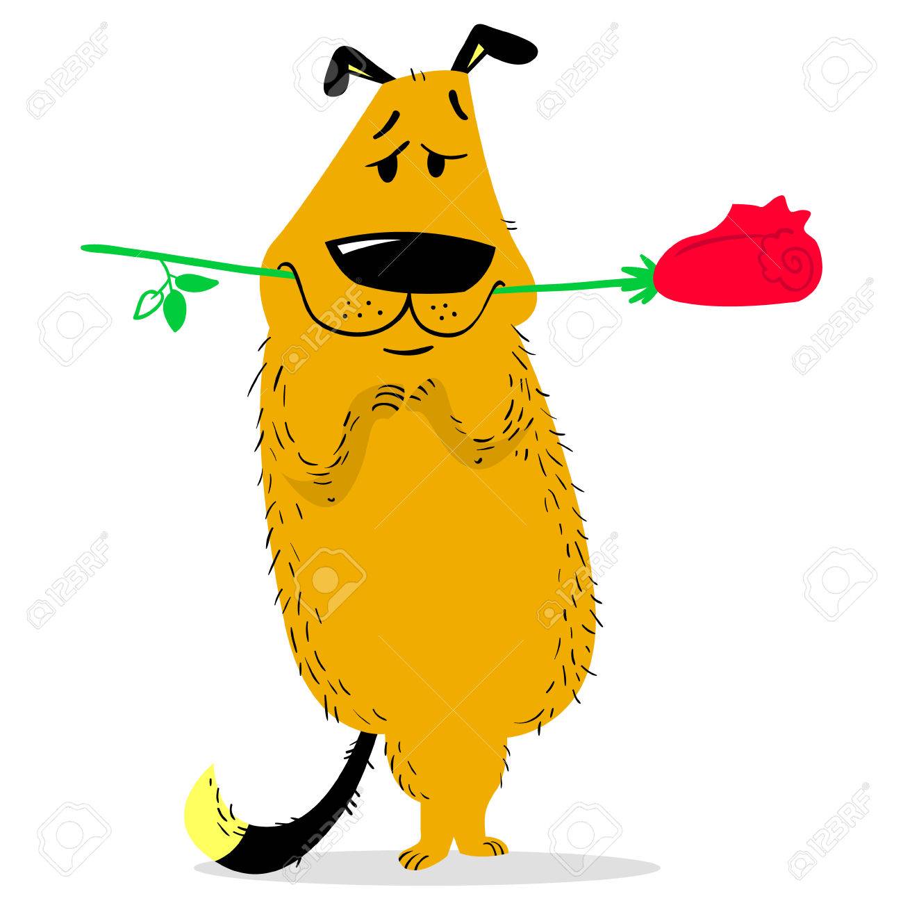 その口の中でバラと犬 人間のような動物 花とかわいいペット 漫画漫画のスタイルで感情的な犬とベクトル図 のイラスト素材 ベクタ Image 9525