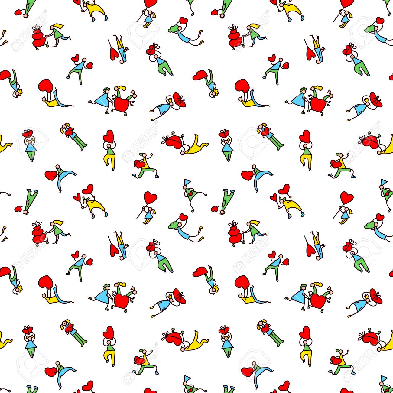 Padrao Sem Emenda De Pessoas De Dia Dos Namorados Fundo Com Homens E Mulheres Da Compra Com Coracoes E Carrinhos De Compras Colecao Para Elementos De Design De Ferias De Inverno E