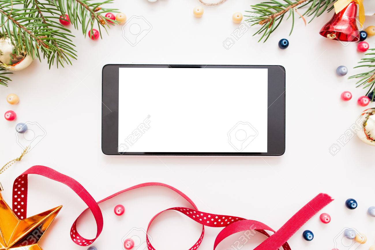 Download Smartphone With Blank Screen In Christmas Frame Mockup New Stock Photo Picture And Royalty Free Image Image 65224718 PSD Mockup Templates
