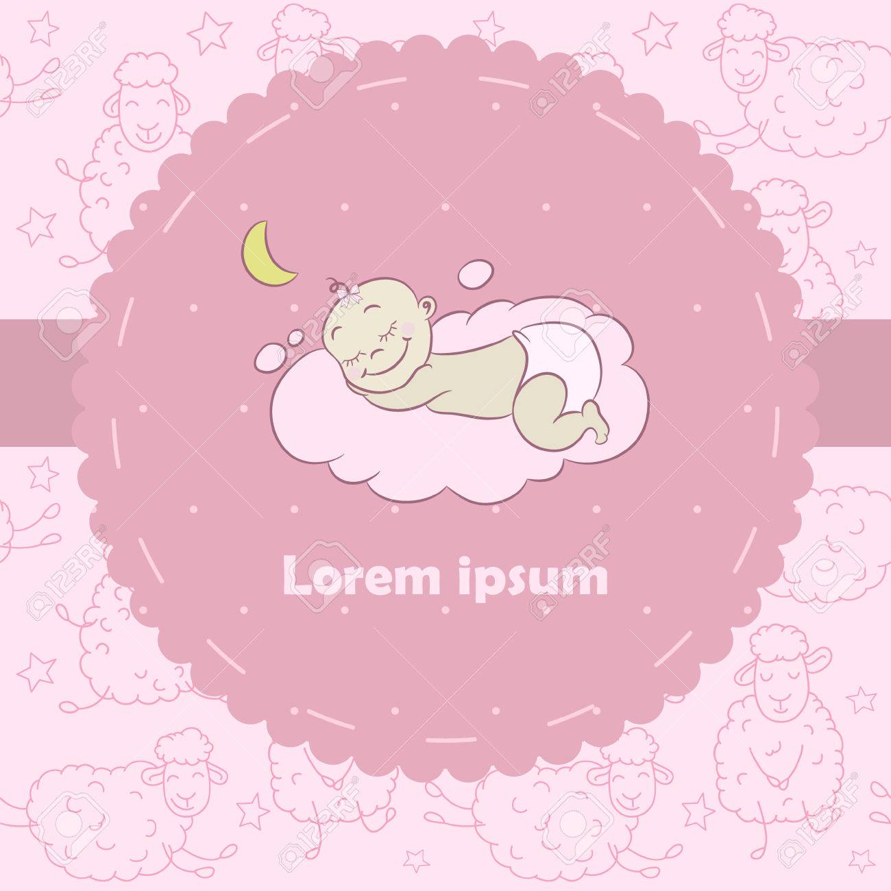 cute sleeping baby girl newborn postcard in scrapbooking style newborn baby postcards