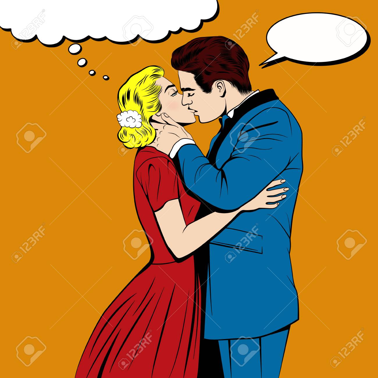 kissing couple in the pop art comics style vector eps10