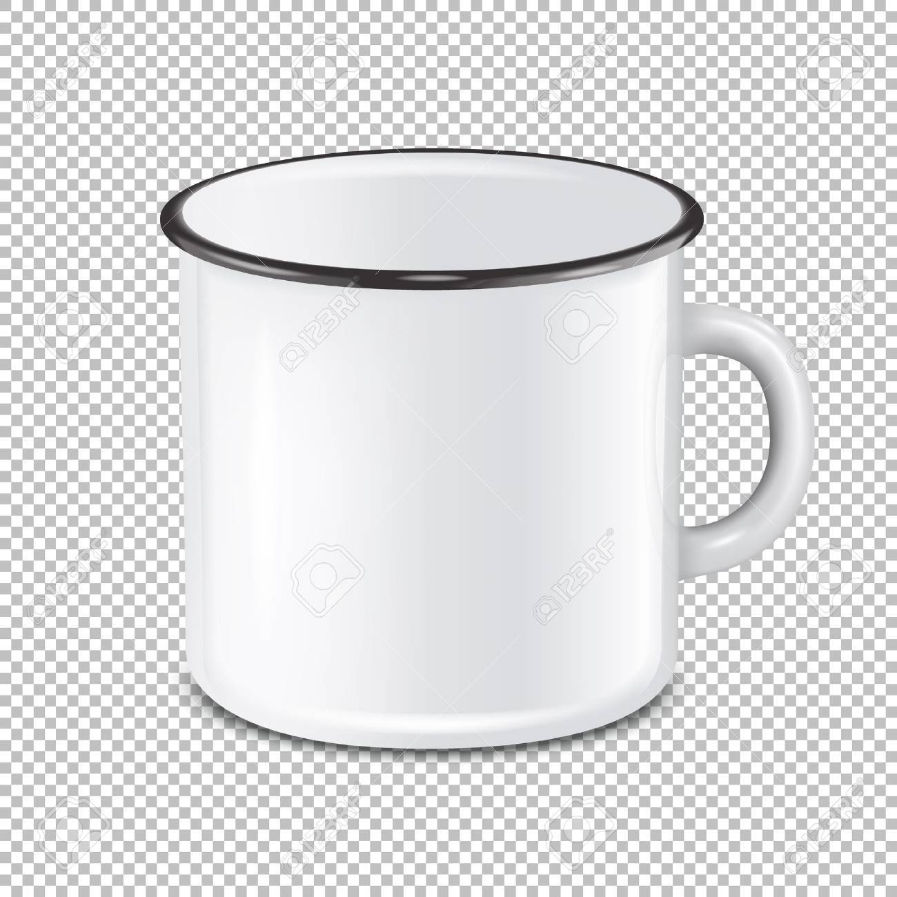 Vector Realistic Enamel Metal White Mug Isolated On Transparent Vector Realistic Enamel Metal White Mug Isolated On Transparent