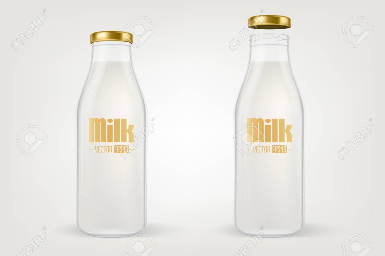 Download Vector Realistic Closed And Open Full Glass Milk Bottle Set With Royalty Free Cliparts Vectors And Stock Illustration Image 85002208