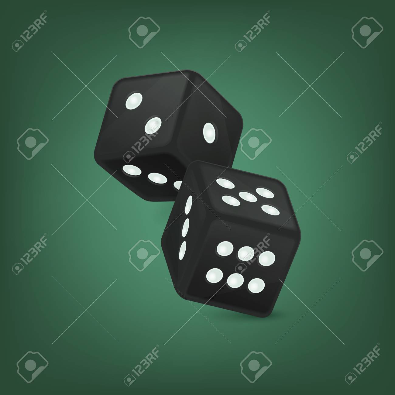 緑の背景でクローズ アップをフライトで黒の現実的なゲームのサイコロ アイコンのベクター イラストです などを模擬アプリ Web インフォ グラフィック 広告 デザイン テンプレートをギャンブルのカジノのイラスト素材 ベクタ Image