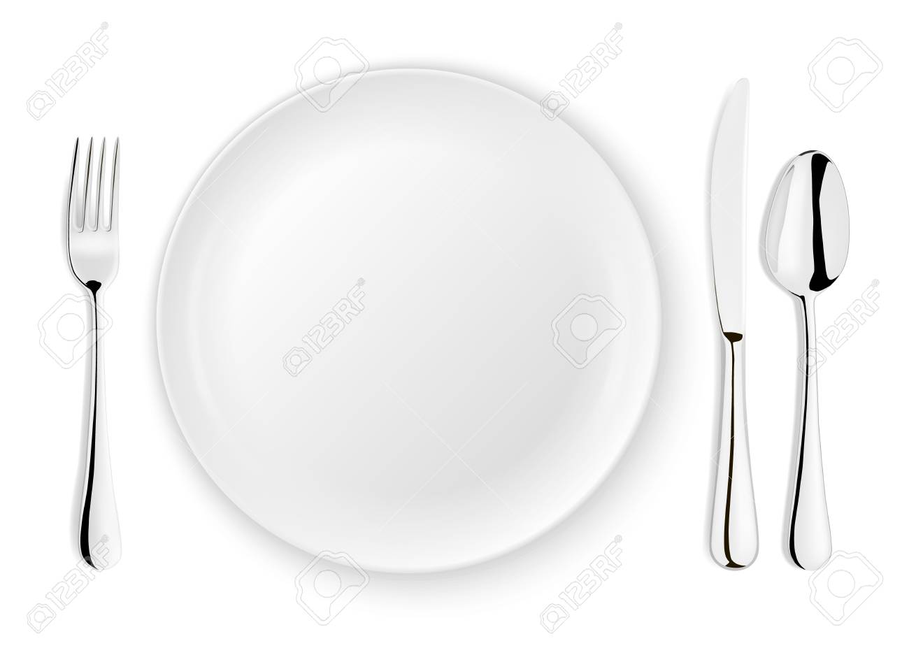 Download Realistic Vector Spoon Fork Knife And Dish Plate Closeup Isolated Royalty Free Cliparts Vectors And Stock Illustration Image 93431938