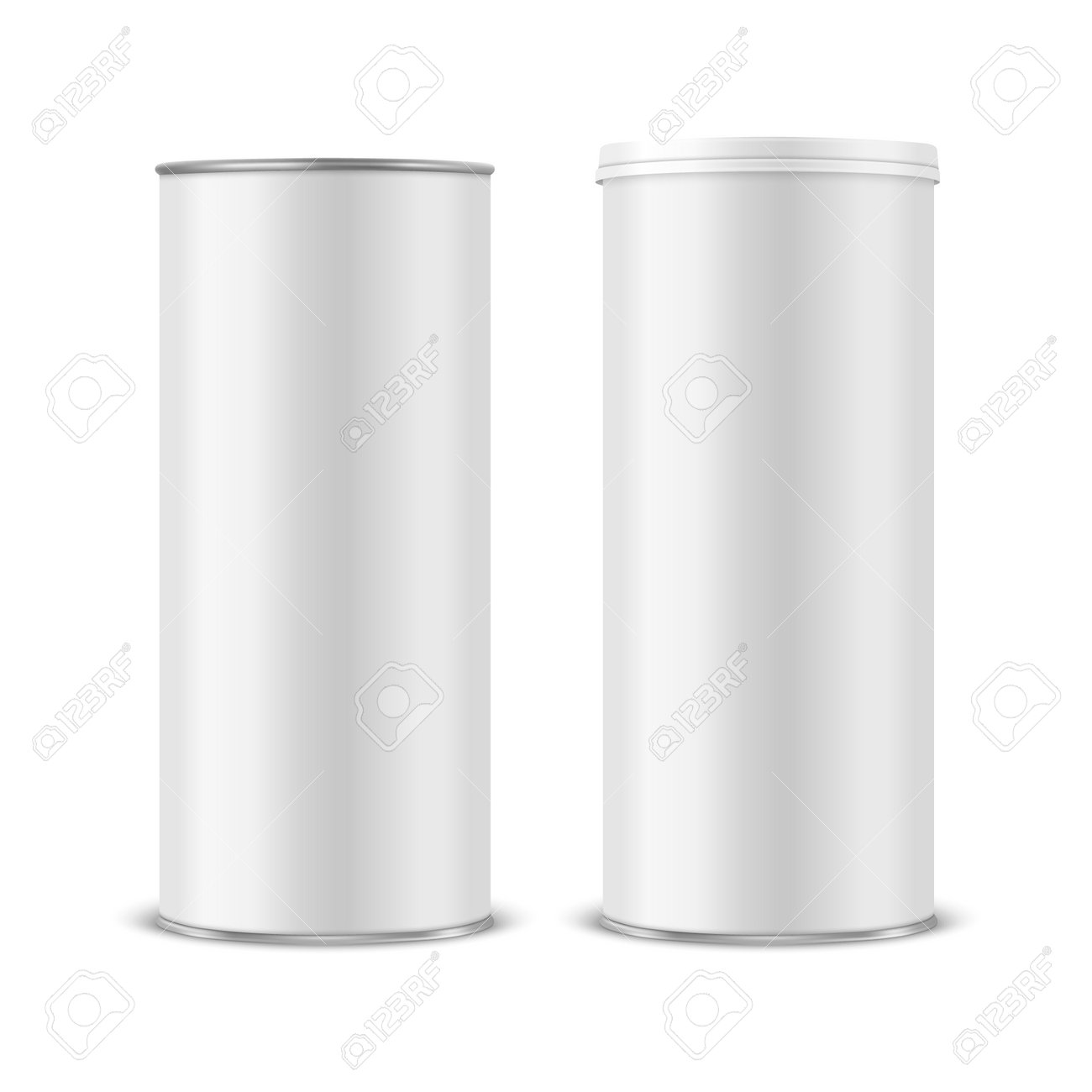 Vector 3d Realistic Blank White Metal Tin Can, Canned Food, Potato Chips Packaging With Lid Set Isolated On White Background. Medium Size. Design Template, Mockup. Front View - 169580851 Vector 3d Realistic Blank White Metal Tin Can, Canned Food, Potato Chips Packaging With Lid Set Isolated On White Background. Medium Size. Design Template, Mockup. Front View - 169580851