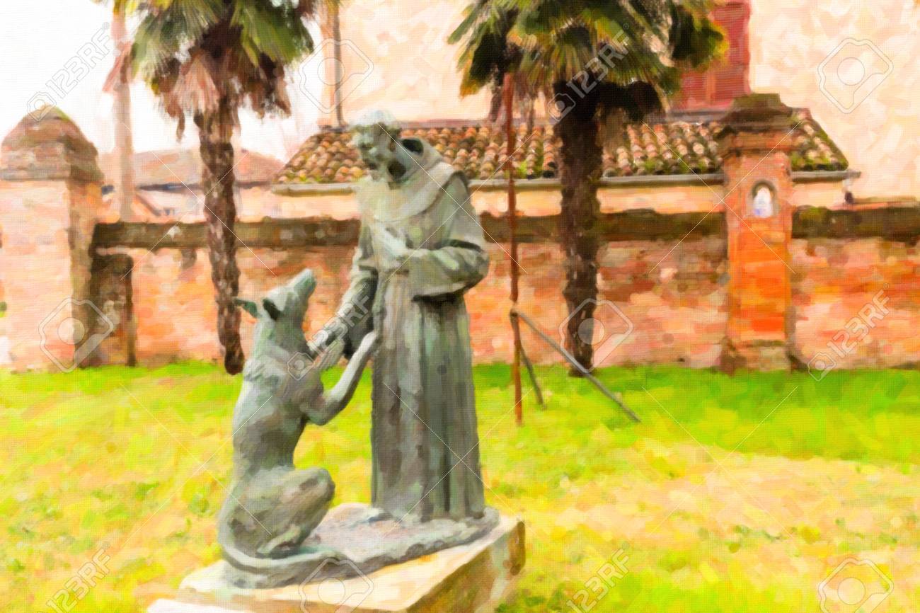 聖フランシスコとオオカミの会議の像のイラスト の写真素材 画像素材 Image