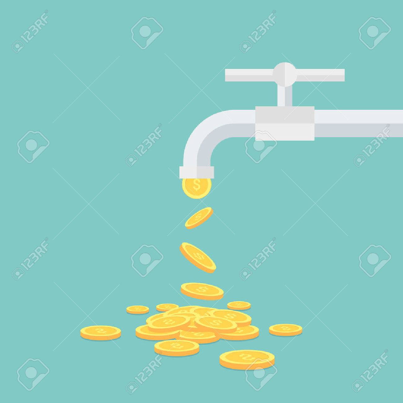 벡터 소득 개념, 동전 수도꼭지에서 떨어지는 로열티 무료 사진, 그림, 이미지 그리고 스톡포토그래피. Image 55840940