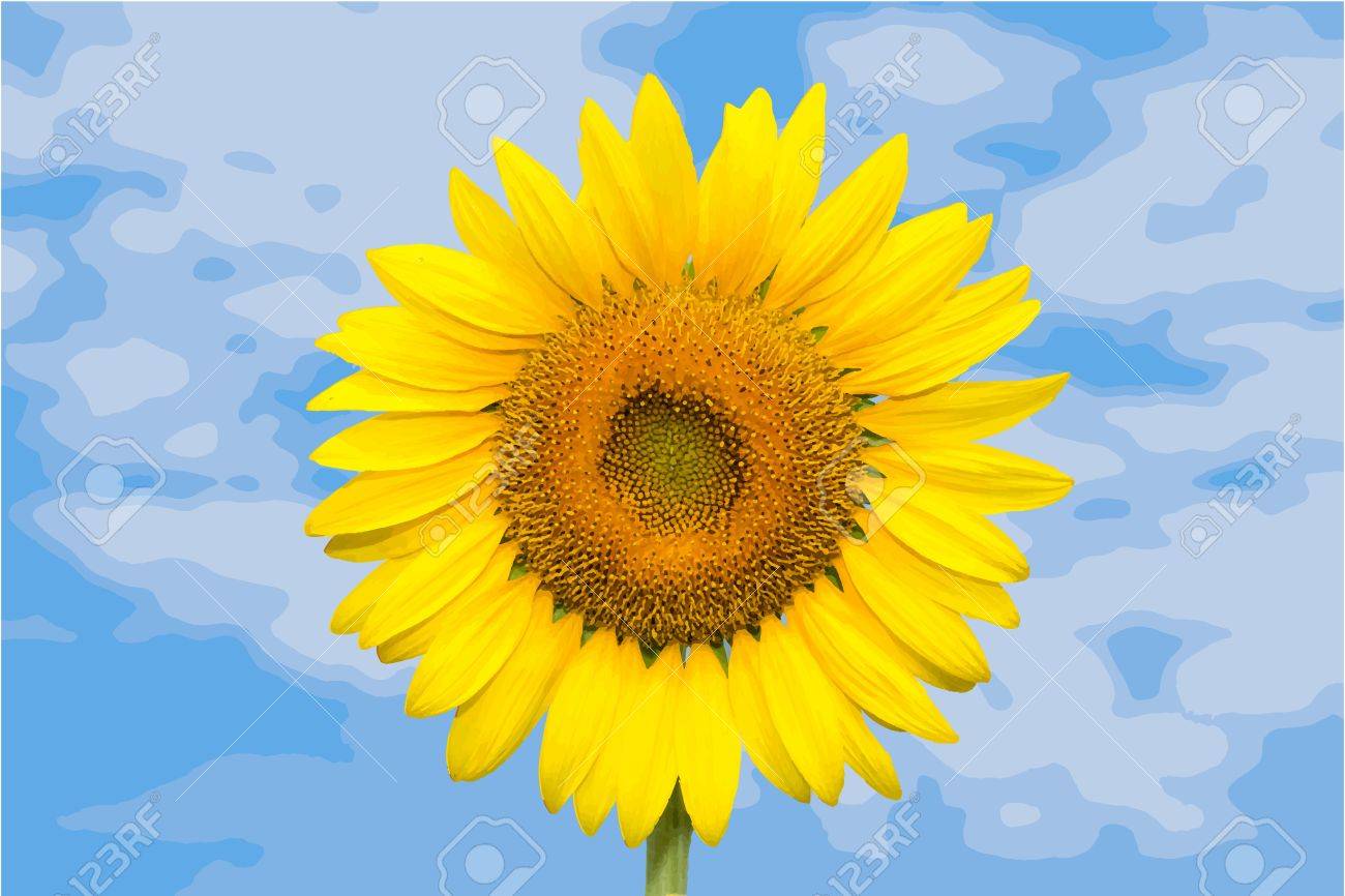 青空の背景 ベクトル形式のヒマワリのイラスト素材 ベクタ Image