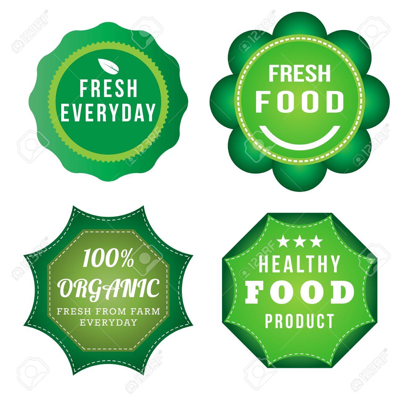 Fresh Food Product Vintage Labels Template Set Green Theme Retro Badge Logo Design Vector Stock Fresh Food Product Vintage Labels Template Set Green Theme Retro Badge Logo Design Vector Stock