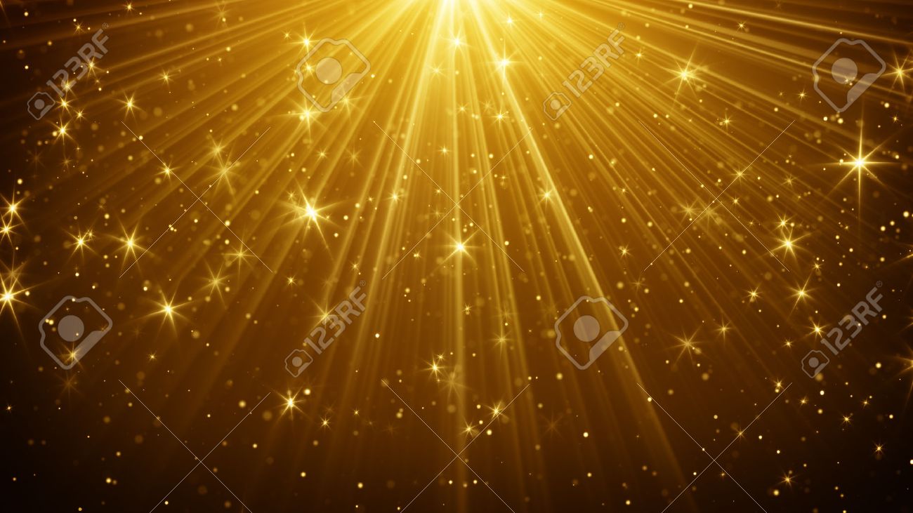 gold light rays and stars abstract background gold rays