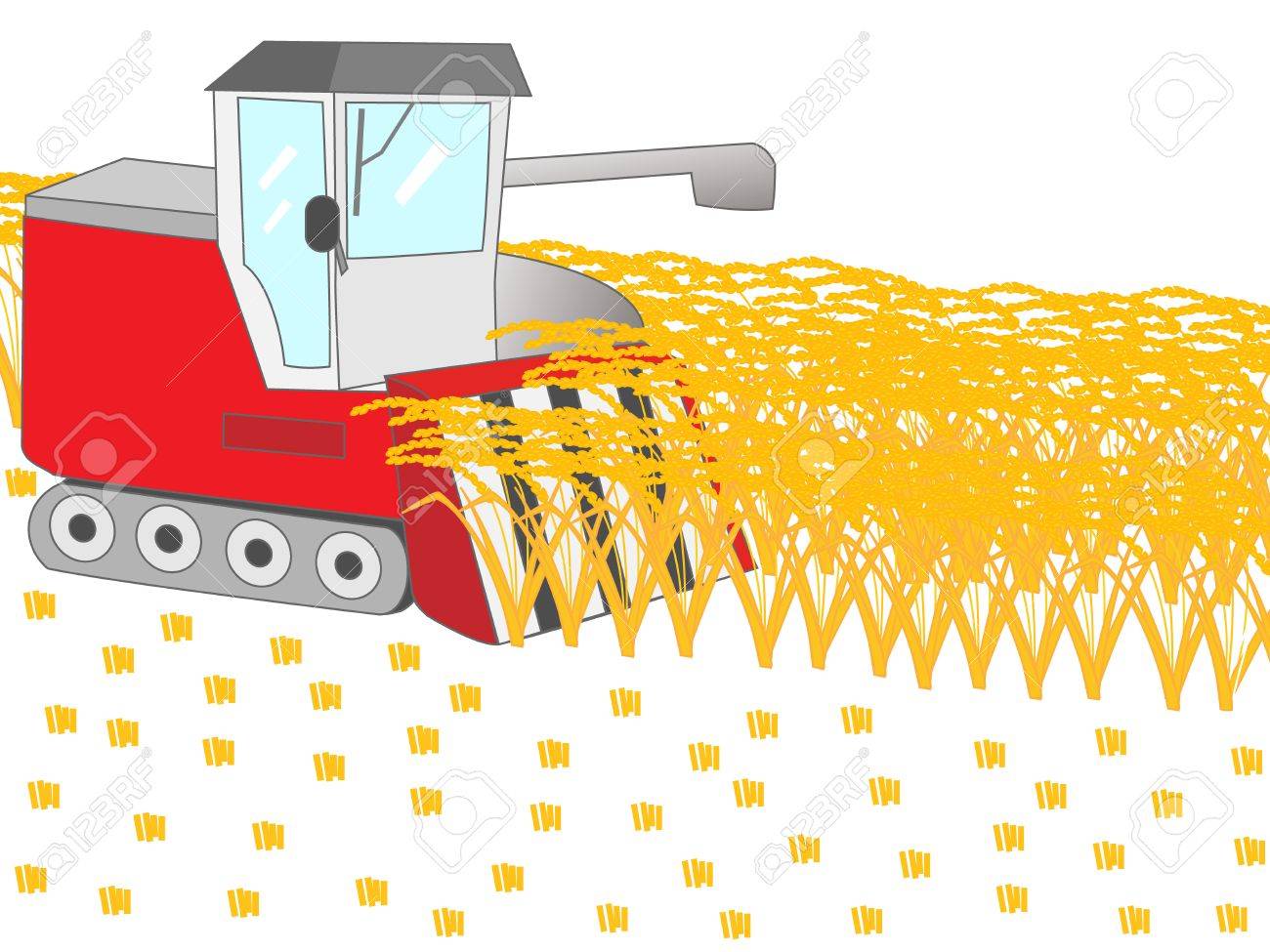 コンバインを使って収穫のイラスト素材 ベクタ Image