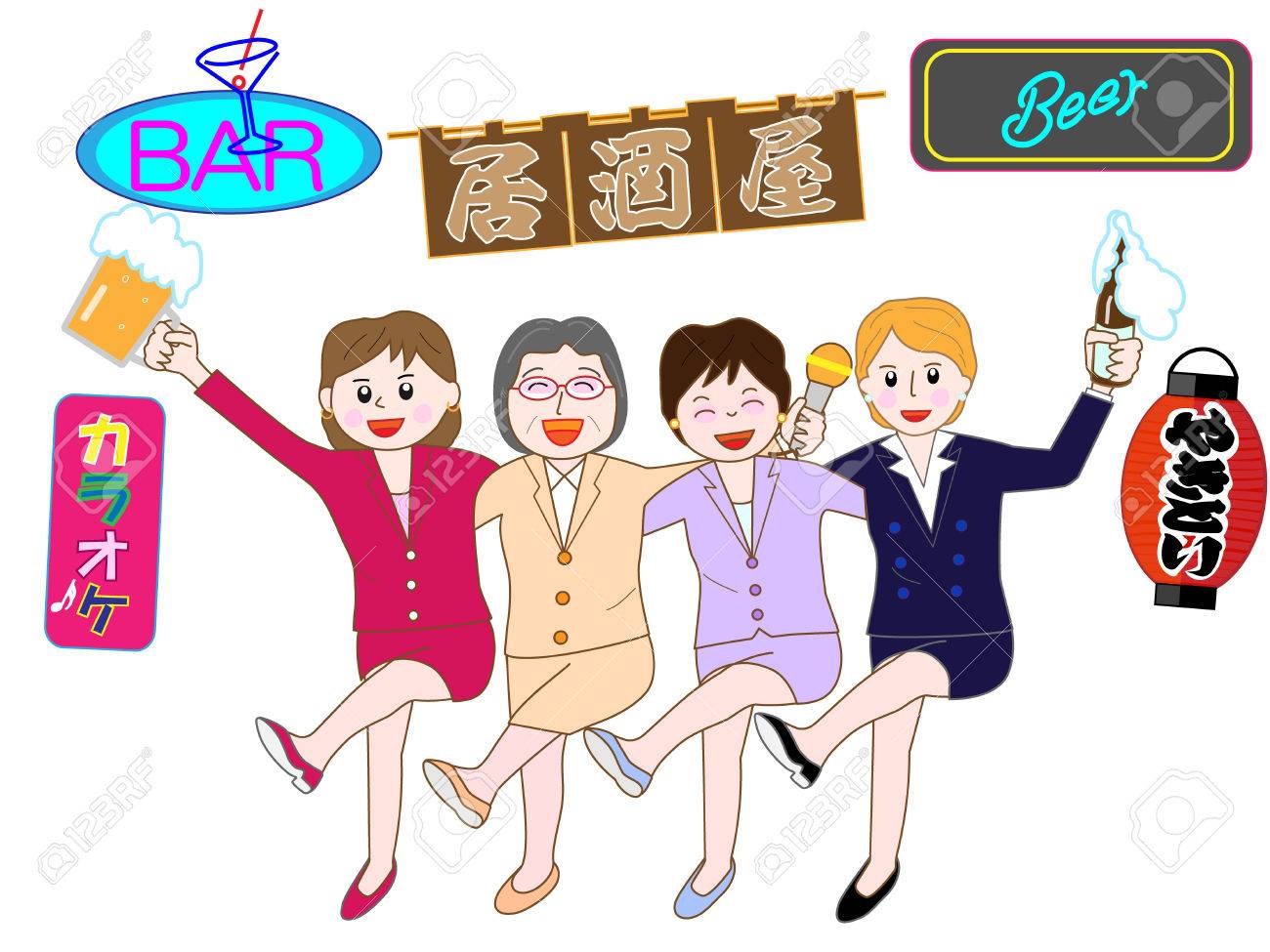 宴会の席で女子会のイラスト素材 ベクタ Image 宴会の席で女子会のイラスト素材 ベクタ Image