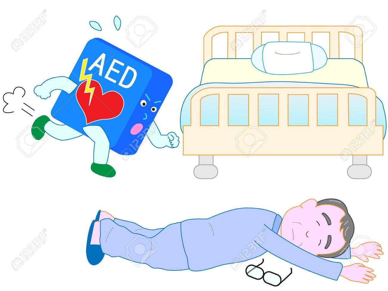 Aed が落ちた高齢者に行くのイラスト素材 ベクタ Image