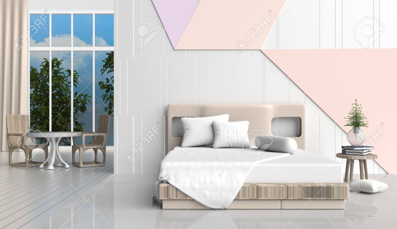 La Chambre à Coucher De Couleur De Pastel Est Décorée Avec Le Lit ... La Chambre à Coucher De Couleur De Pastel Est Décorée Avec Le Lit ...