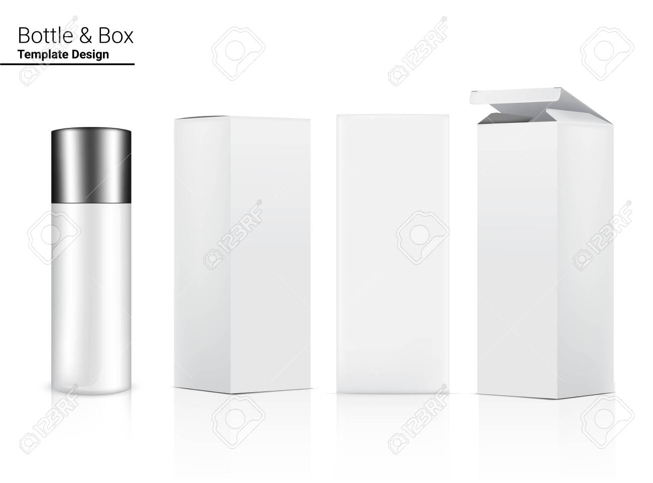 Download Glossy Bottle Mock Up Realistic Cosmetic And 3 Dimensional Box Royalty Free Cliparts Vectors And Stock Illustration Image 148087329