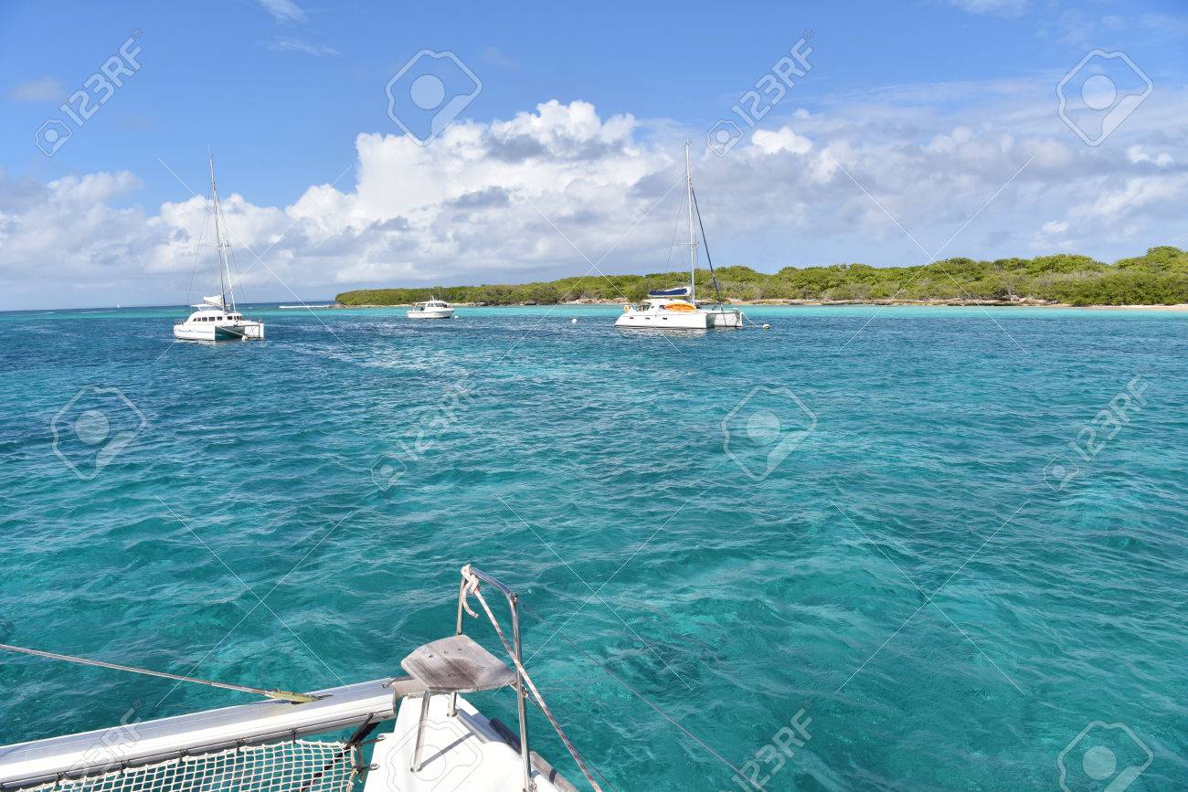 View Of Crystal Clear Caribbean Sea From Boat Stock Photo Picture