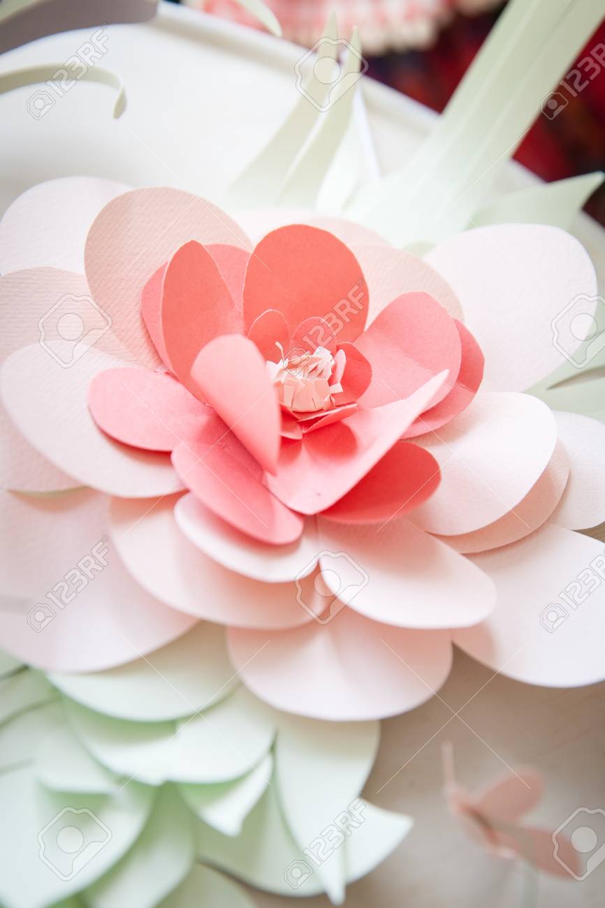 closeup of paper flower on light background handmade flower japanese paper flower