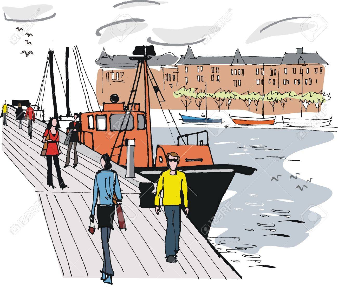 スウェーデン ストックホルム ボート港のベクトル イラストのイラスト素材 ベクタ Image