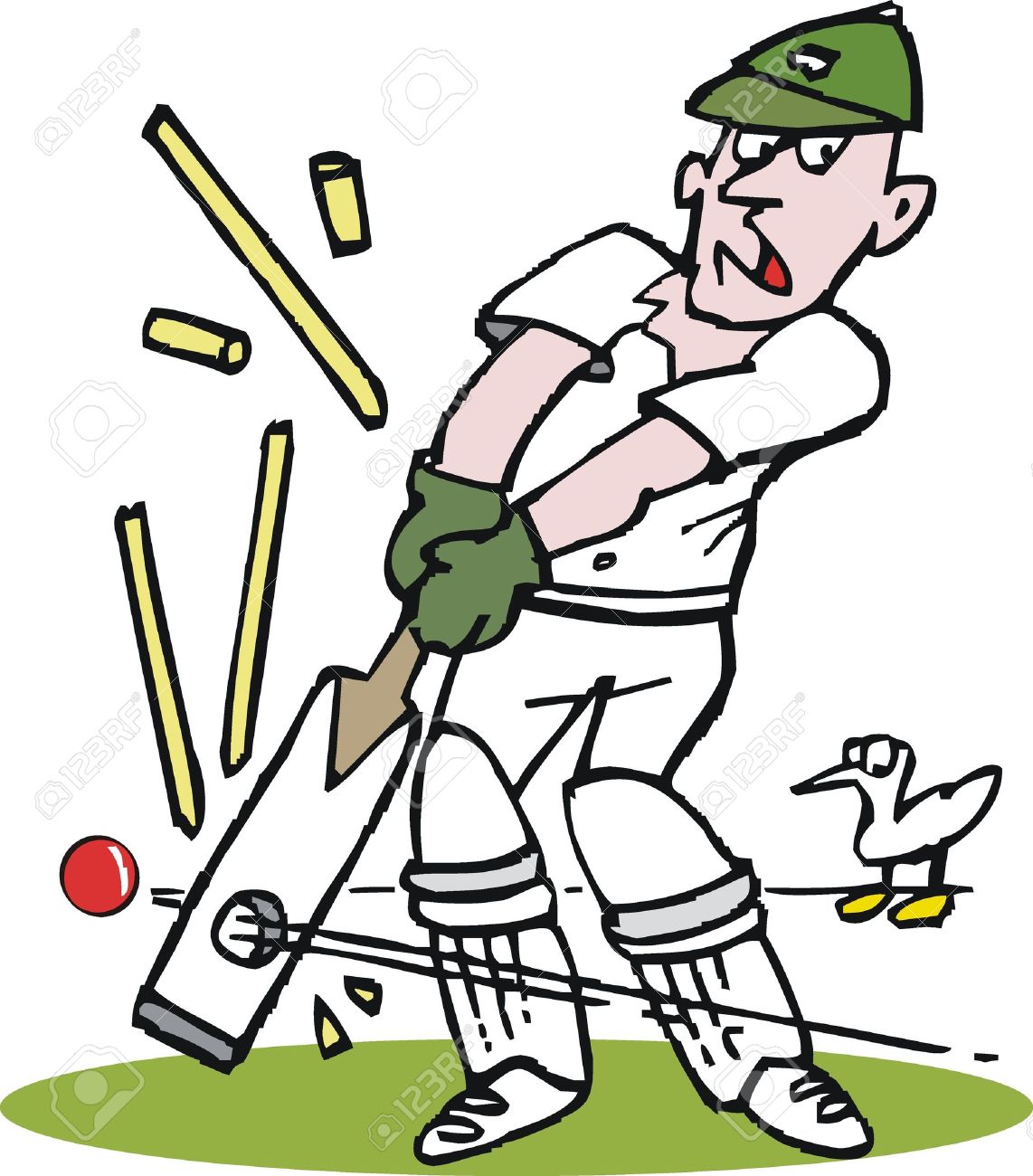 vector cartoon of cricketer being bowled out royalty free cliparts