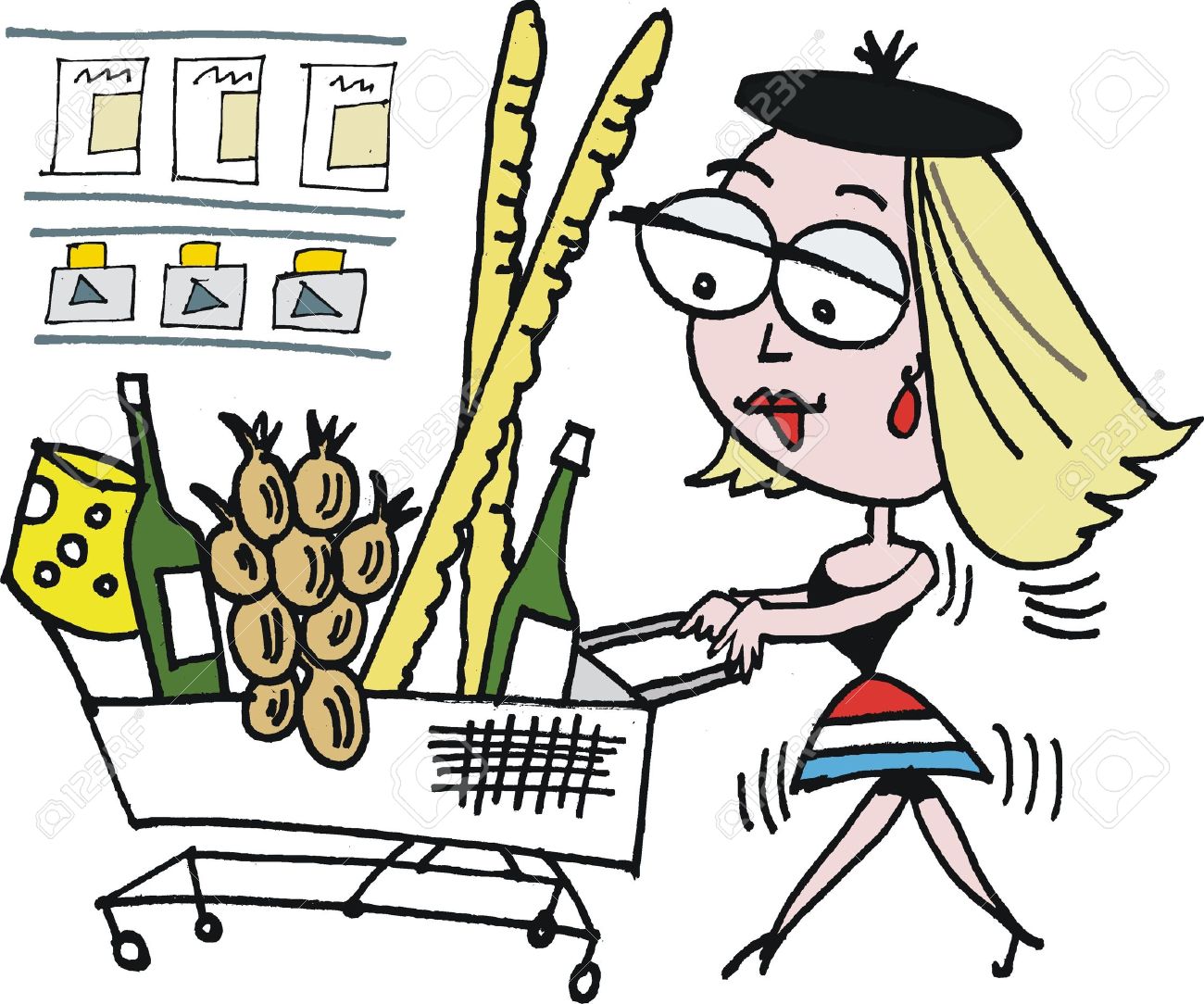 Vector Cartoon Of French Woman Shopping For Groceries Royalty Free Cliparts Vectors And Stock Illustration Image