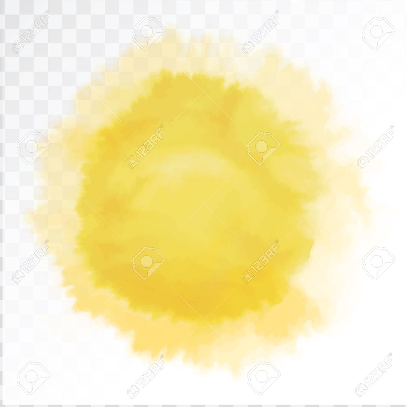 Vector Yellow Watercolor Sun Isolated On Transparent Background