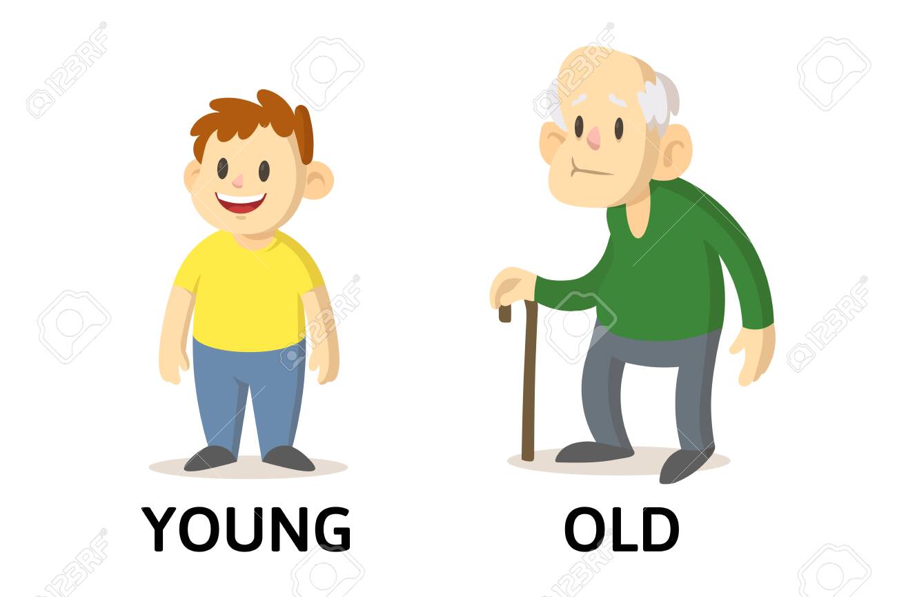 Words Young And Old Textcard With Cartoon Characters. Opposite.. Royalty  Free Cliparts, Vectors, And Stock Illustration. Image 144568622.