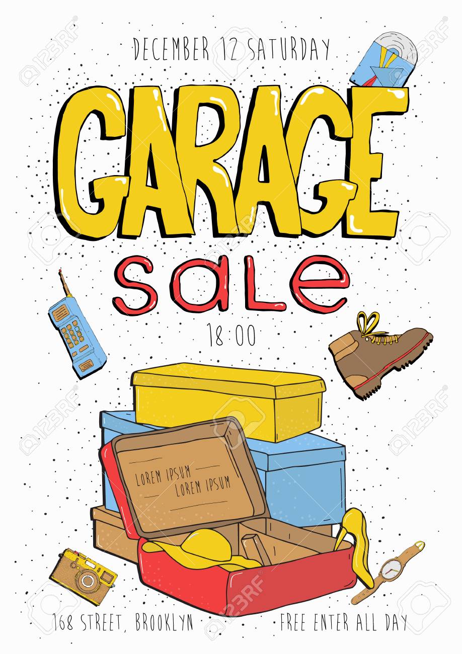 garage sale poster event invitation hand drawn colorful garage sales poster