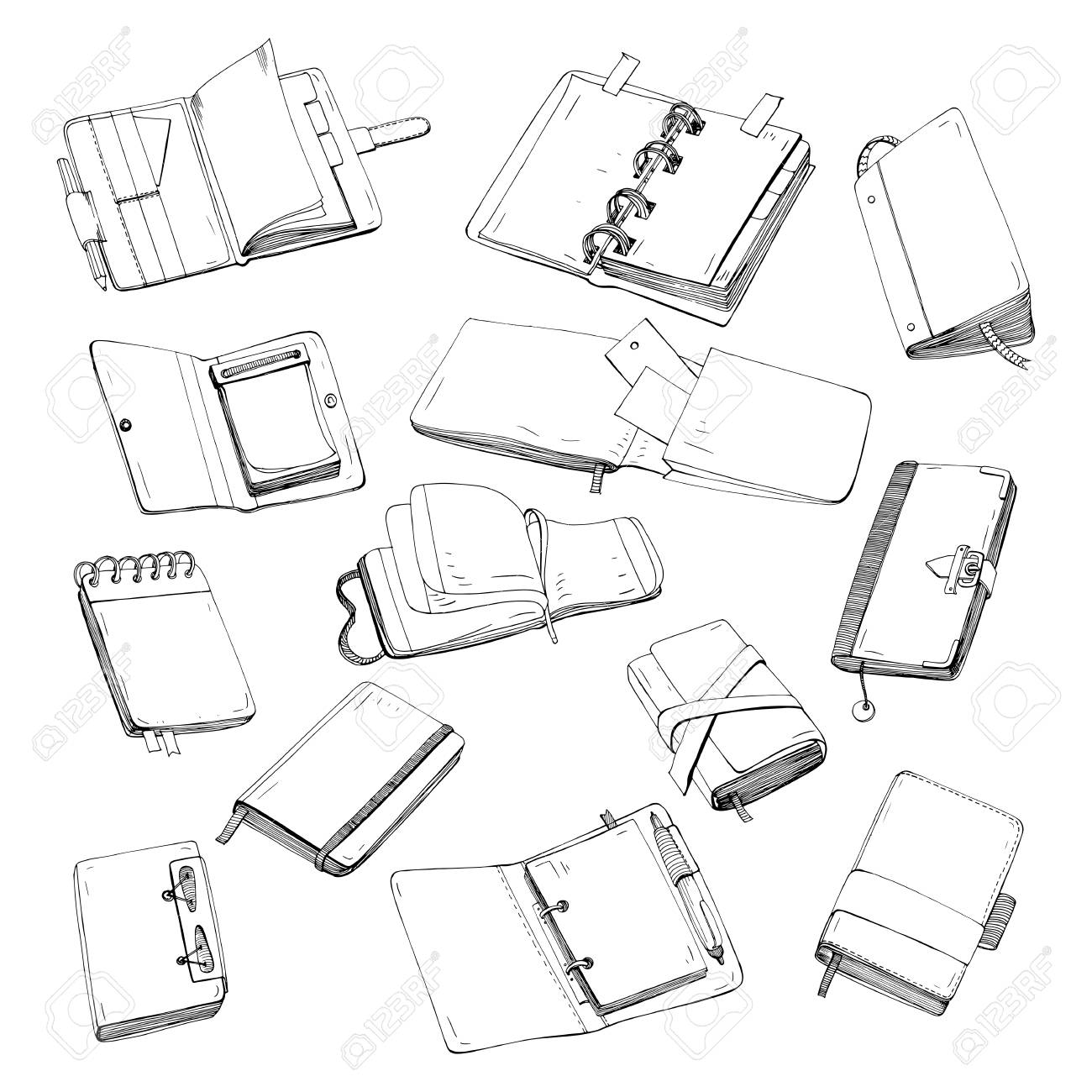 ノート メモ帳 プランナー オーガナイザー 手描きのスケッチ ブック セット 輪郭のイラスト集です のイラスト素材 ベクタ Image ノート メモ帳 プランナー オーガナイザー 手描きのスケッチ ブック セット 輪郭のイラスト集です のイラスト素材 ベクタ Image
