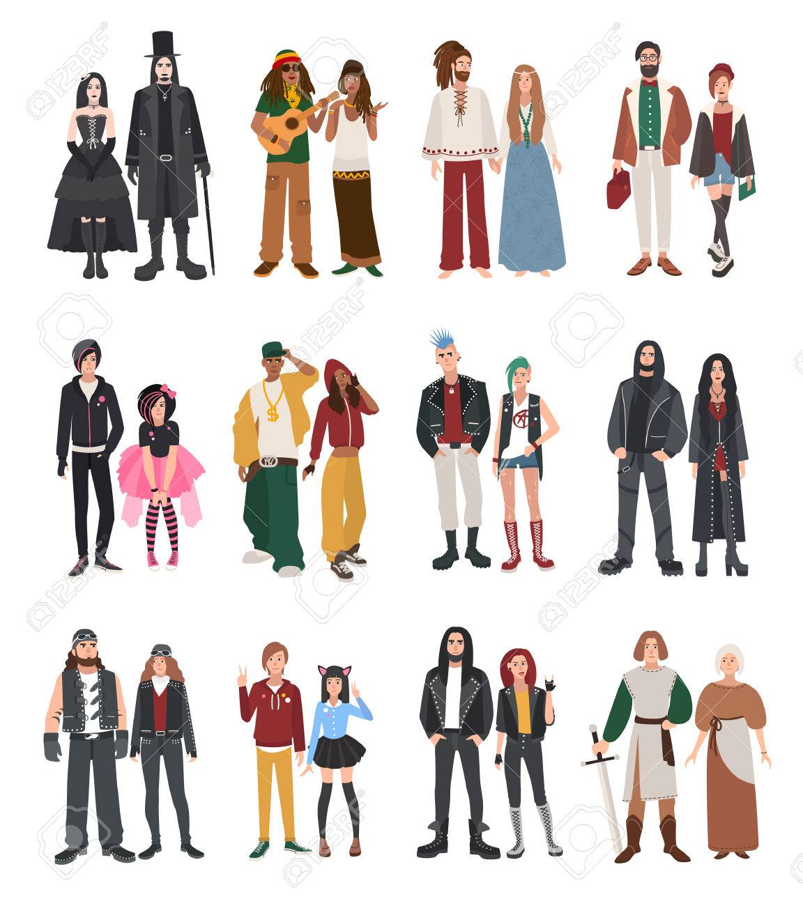 別のサブカルチャーのセットです ラッパー 流行に敏感なパンク ロッカー ヒッピー ゴス エモ 歴史的演ずる ヘビメタ狂 バイカー ラスタマンをカップルします 少女とフラット スタイル イラスト コレクションの男 のイラスト素材 ベクタ Image 7610 別のサブカルチャーのセットです ラッパー 流行に敏感なパンク ロッカー ヒッピー ゴス エモ 歴史的演ずる ヘビメタ狂 バイカー ラスタマンをカップルします 少女とフラット スタイル イラスト コレクションの男 のイラスト素材 ベクタ Image 7610