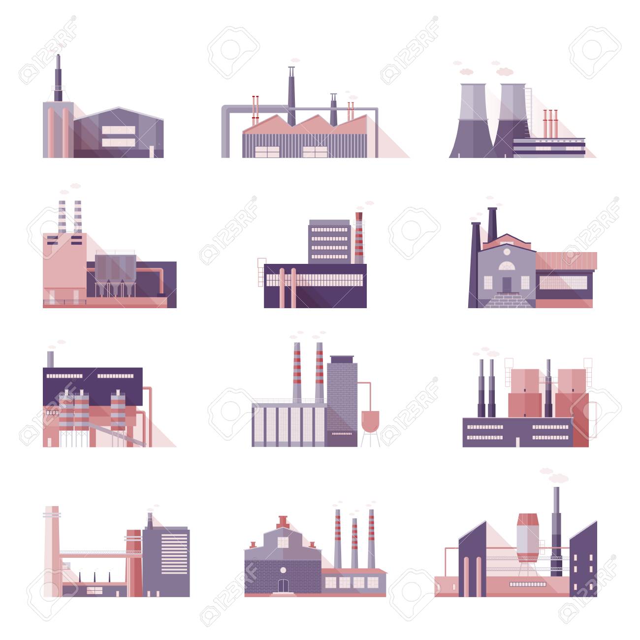 Set Of Industrial Factory And Plant Buildings Collection