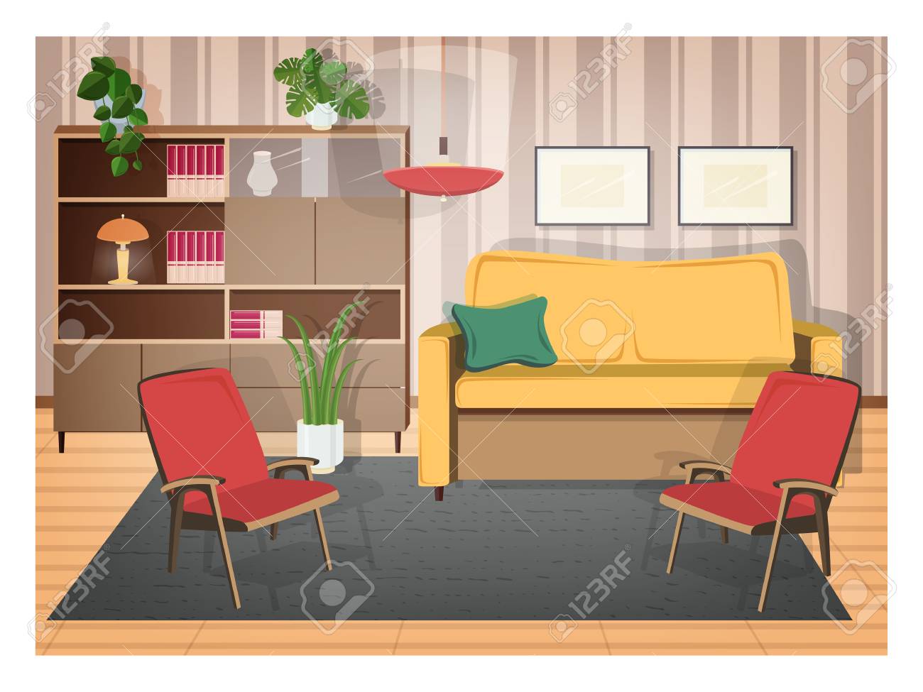 Interno Del Soggiorno Arredato Con Mobili Retrò E Decorazioni Per La ... Interno Del Soggiorno Arredato Con Mobili Retrò E Decorazioni Per La ...