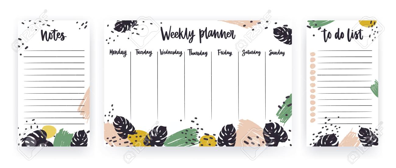 creative weekly planner with week days sheet for notes and to to do list sheet