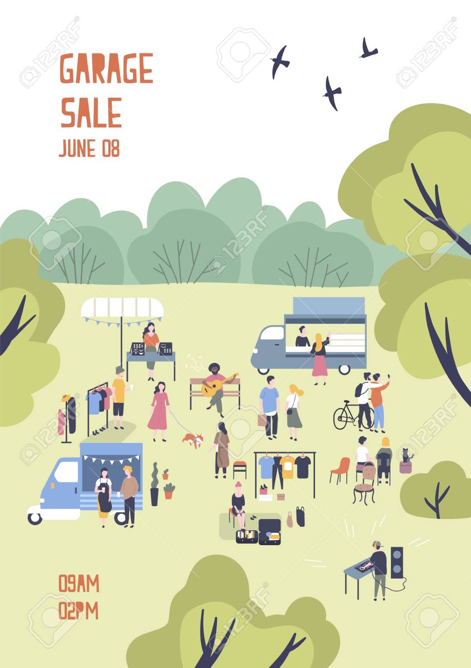modern flyer or poster template for garage sale or outdoor festival walking flyer