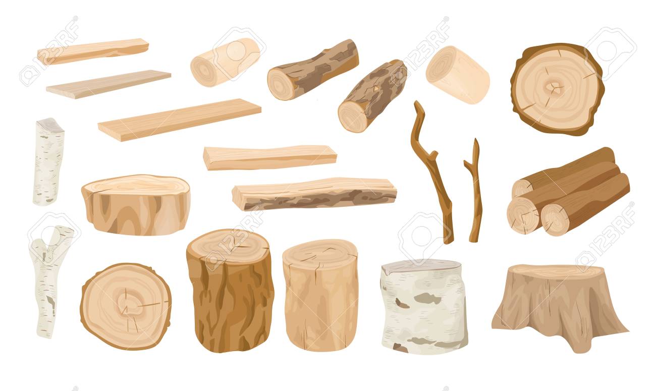 Collection of wooden logs, tree branches, lumbers, timber sawn into rough planks isolated on white background. Set of lumber and industrial wood. Colorful vector illustration in realistic style - 115043223 Collection of wooden logs, tree branches, lumbers, timber sawn into rough planks isolated on white background. Set of lumber and industrial wood. Colorful vector illustration in realistic style - 115043223