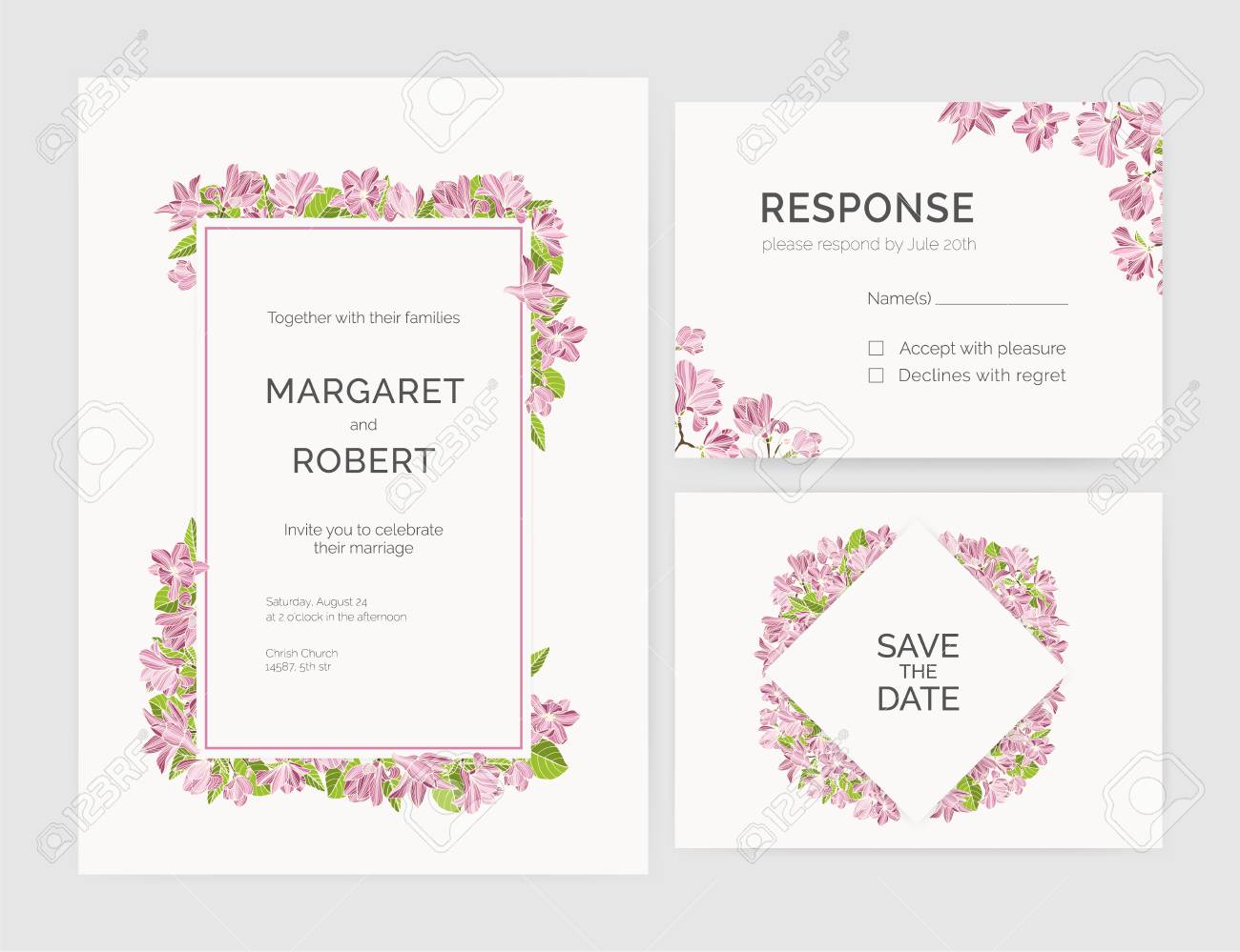 set of gorgeous wedding invitation save the date and response invitation response card
