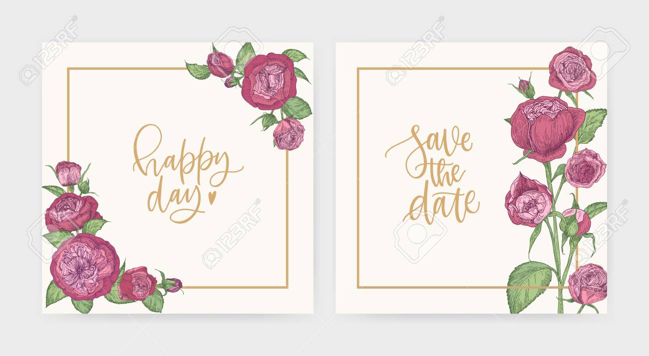 set of elegant square wedding invitation and save the date card save the date cards template