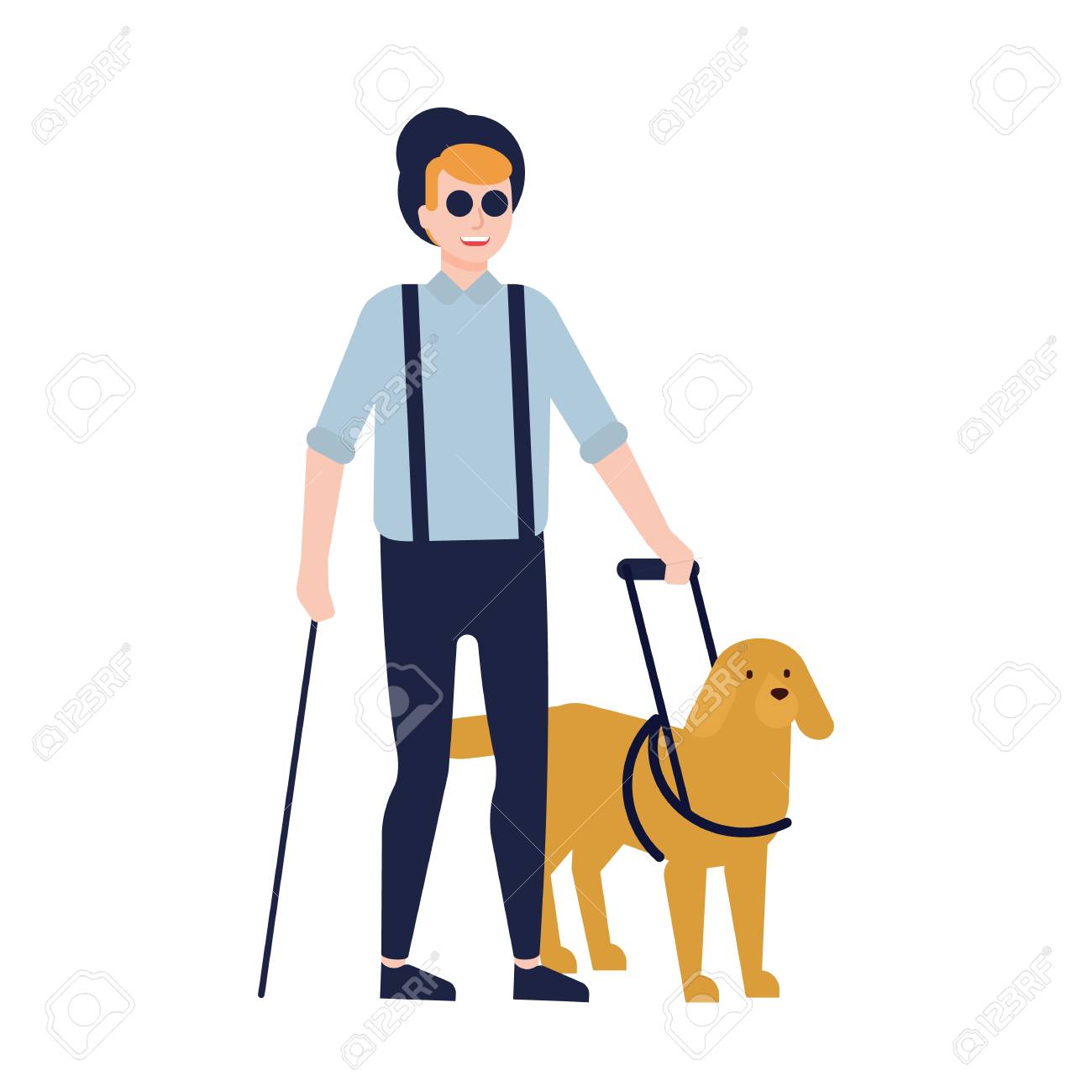 blind man and guide dog isolated on white background guy with assistance for the blind