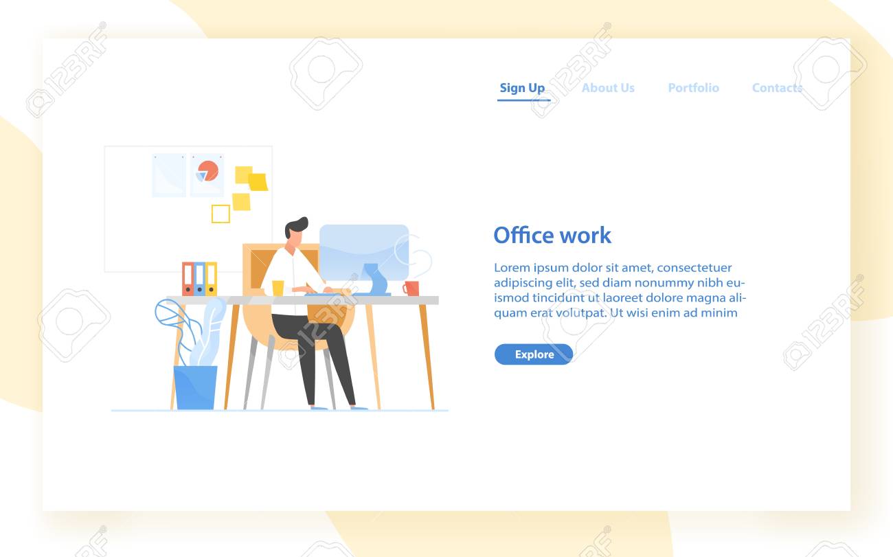 Web Banner Template With Programmer Or Coder Sitting At Desk