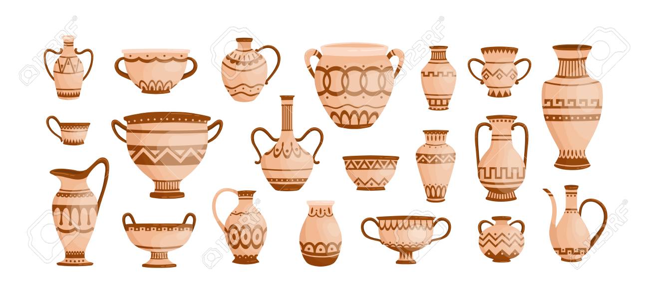 Bundle Of Ancient Greek Pottery Isolated On White Background