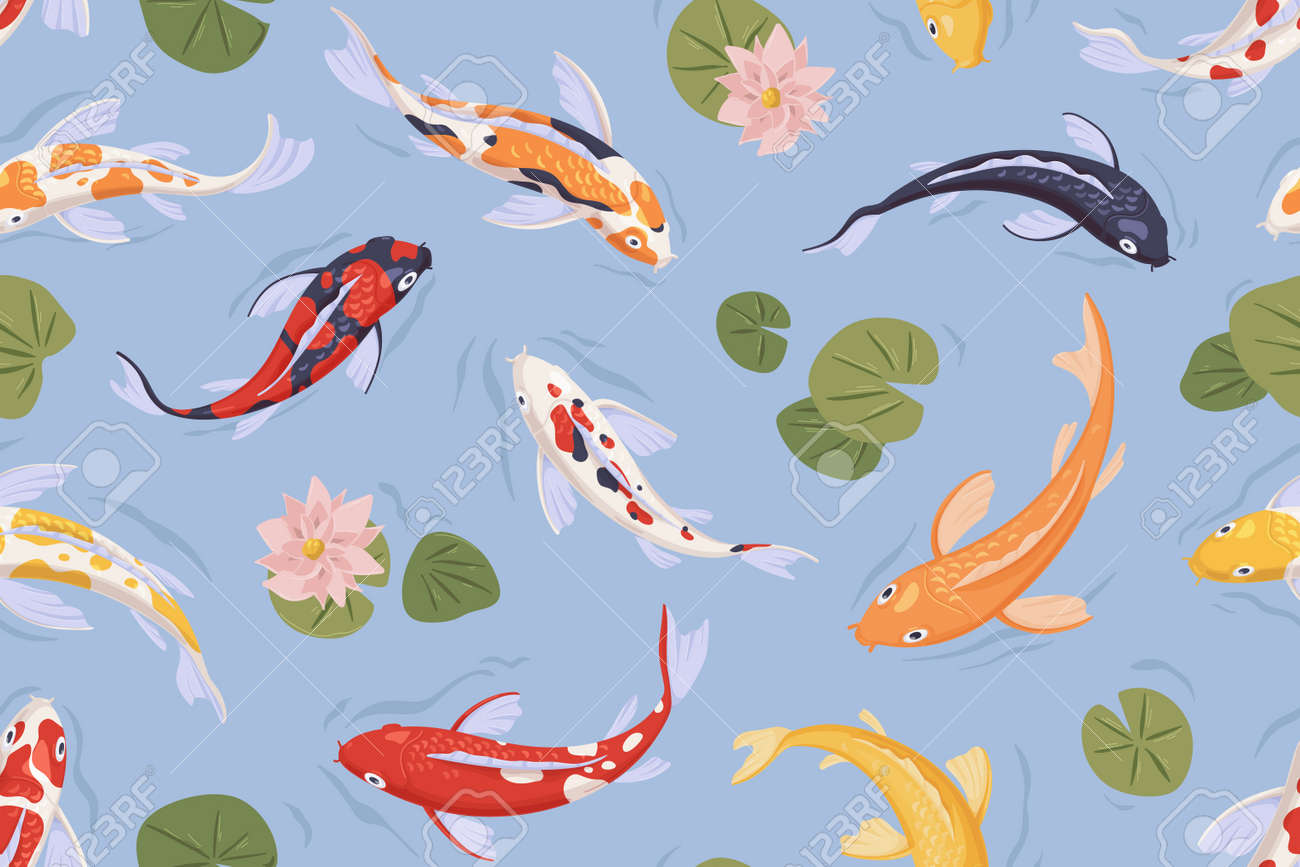 seamless-pattern-with-japanese-koi-fish-in-pond-chinese-carp-background-endless-repeatable-japan-texture-printable-oriental-backdrop-colored-flat-vector-illustration-for-printing-and-decoration-royalty-free-svg-cliparts-vectors-and for Free Printable Pictures Of Koi Fish Seamless Pattern With Japanese Koi Fish In Pond. Chinese Carp Background. Endless Repeatable Japan Texture. Printable Oriental Backdrop. Colored Flat Vector Illustration For Printing And Decoration Royalty Free SVG, Cliparts, Vectors, and for Free Printable Pictures Of Koi Fish