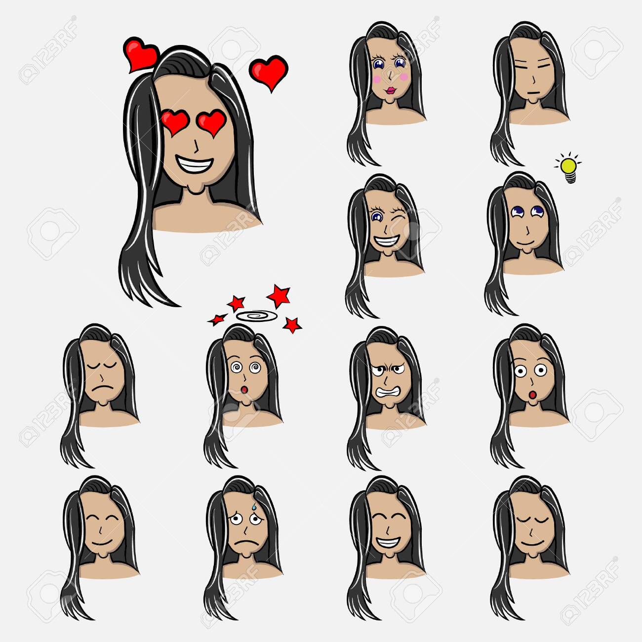 In Love Woman's Long Hair Emotions. Facial Expression. Girl Avatar. Hand  Drawn Style Vector Design Illustrations With Hair Style Emoticon, Emoji,  Emotion Royalty Free Cliparts, Vectors, And Stock Illustration. Image  146209984.