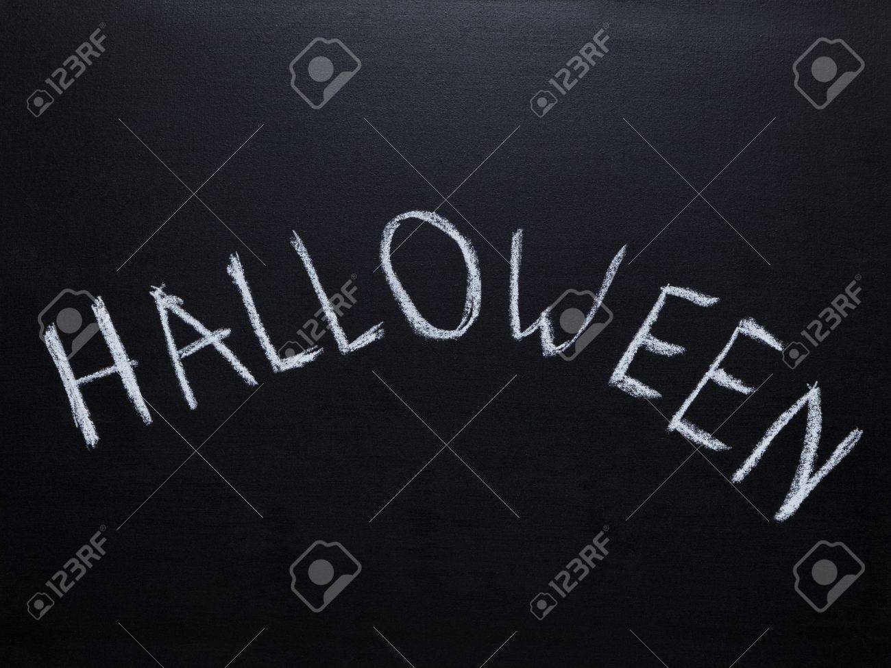 word halloween handwriten on chalkboard halloween template stock
